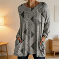 Black And White Geometric Stripe Round Neck Loose Pocket Top - whimsywagon