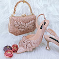 Women’s Party Shoes and Bag Set – Handmade Leaf Design with Wine Glass Heels