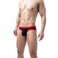 Clear men's underwear by CJ featuring gold point closed toe triangle design, fully transparent and stylish.