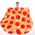Cozy flannel round blanket featuring a colorful pizza taco design by cj. Perfect for lounging or as a fun decor piece.