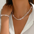 Willow Leaf Diamond Necklace & Bracelet Set - Affordable Luxury for Women