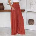 Cotton Wide Leg Pants - Elastic Waist with Pockets, Loose Fit