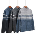 Velvet Knit Cardigan - Stand Collar Retro Jacquard Sweater