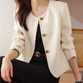 Womens Casual Cropped Jacket With A Crew Neck - whimsywagon