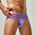 Black men's triangle briefs by CJ featuring a sexy, fun, thin rayon design in a simple solid color.