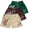 American-style Vintage Angel Cross Print Mesh Shorts Men's Athletic Shorts - whimsywagon