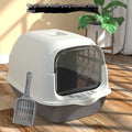 Enclosed Cat Litter Box | Hooded Toilet with Door for Odor Containment
