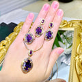 Amethyst and Purple Diamond Suite - Double Gold Plated Hand-Carved Jewelry Set