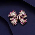 Burgundy Bow Brooch - Alloy Fashion Pin, Elegant Statement Accessory
