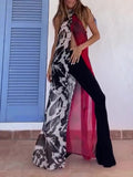 Abstract Print Halter Neck High Slit Tunic Top - whimsywagon