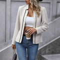 Contrast Stripe Linen Suit | Women's Casual & Elegant Two-Piece Set