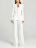 White Blazer Suit Set for Women | Single-Breasted 2-Piece Outfit with Trousers