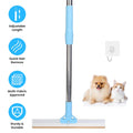 Cj telescopic pet hair removal rake extended to 54 inches, showing multi-fabric design for cleaning dog and cat hair from floors and furniture