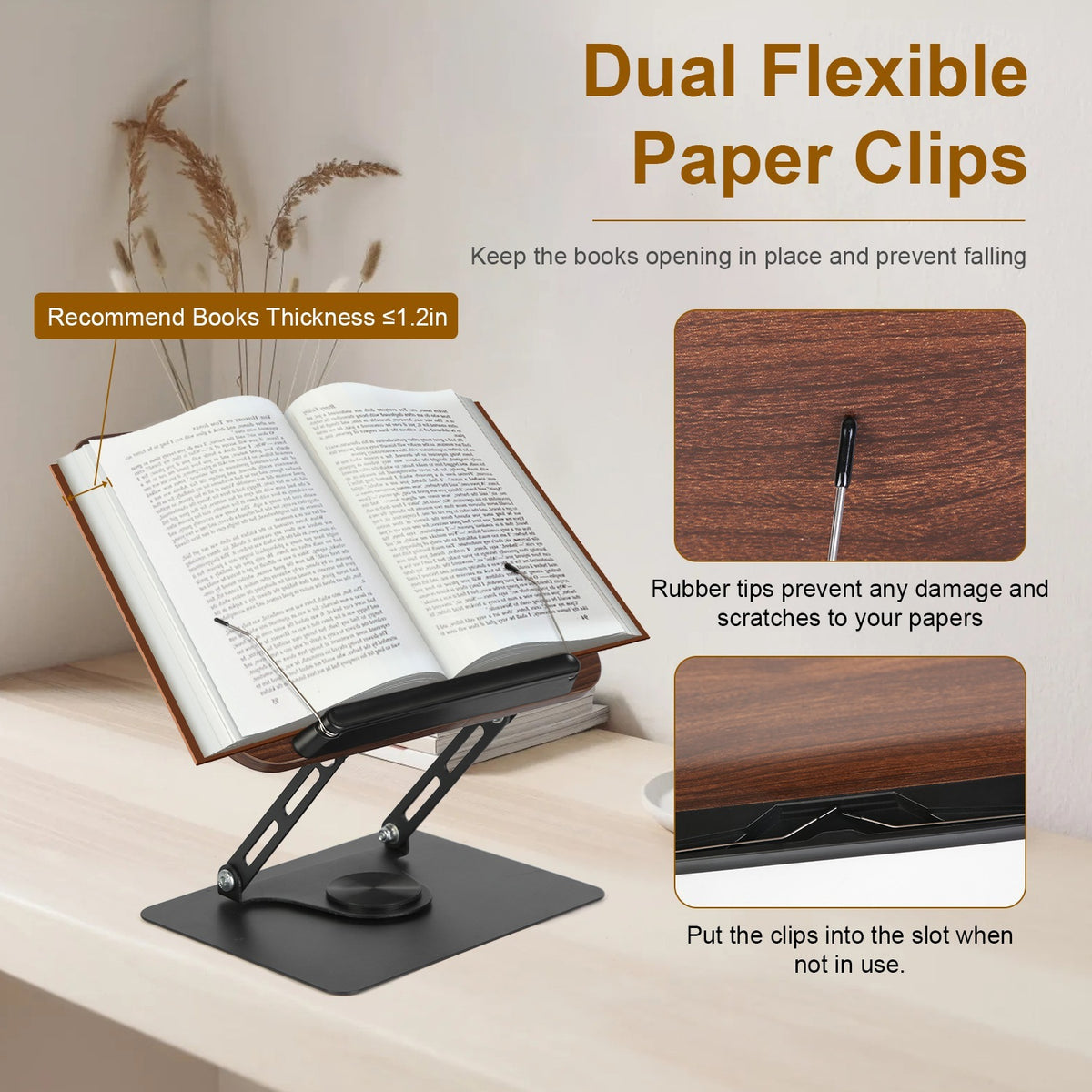 Adjustable Book Stand - Foldable Wood Holder with 360° Rotating Base ...