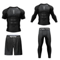 CJ 3D printing quick-drying stretch outdoor fitness basketball sports tights set, showing four pairs with breathable fabric and elastic fit.