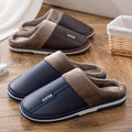 Men’s Winter Oversized PU Cotton Slippers – Warm Indoor Non-Slip Shoes