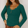 Long Sleeve Top for Women - Slim Fit with Lace Collar Detail