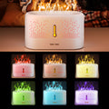 CJ Ultrasonic Aromatherapy Diffuser and Flame Humidifier emitting mist with a sleek design and glowing flame effect.