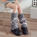 Bow Detail Plush Leg Warmers - Cozy Footed Socks for Cold Weather