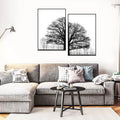 Black and White Winter Tree Wall Art | Modern Landscape Painting for Living Room