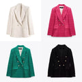 Womens 4-Color Textured Double-Breasted Midi Blazer - whimsywagon
