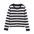 Black White Striped Cardigan - Women's Knitted Cover-Up