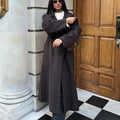 Retro Solid Stand Collar Long Tweed Coat Women