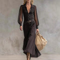 Sheer Button-Down Dress - Long Sleeve with Collar