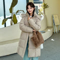 Women's Korean Style Puffer Jacket - Mid-Length with Big Fur Collar | Oversized Down Coat for Winter