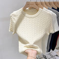Retro Cable-Knit Crew-Neck Short-Sleeve Knit T-Shirt For Summer - whimsywagon
