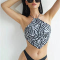 Neck-hanging Strap Bikini With A Striped Zebra-patterned Design - whimsywagon