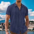 Linen Shirt - Short Sleeve with Lapel Collar