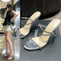 Women’s French Stiletto Rhinestone Slippers – Elegant High Heel Evening Shoes