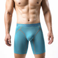 Mens Bamboo Anti Chafing Underwear in blue color with orange stitching for ultimate comfort and breathability.