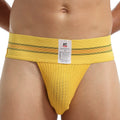 Rainbow-colored double thong men's underwear by CJ, featuring vibrant, sporty design with double straps for fitness and comfort.