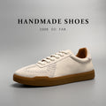 Men's Genuine Leather Low-Cut Baseball Sneakers | Classic White Casual Shoes