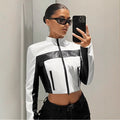 Contrast Color Biker Jacket | Women's Slim Fit Short Style