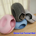Felt Donut Cat Cave | Round Bed & Interactive Play Tunnel