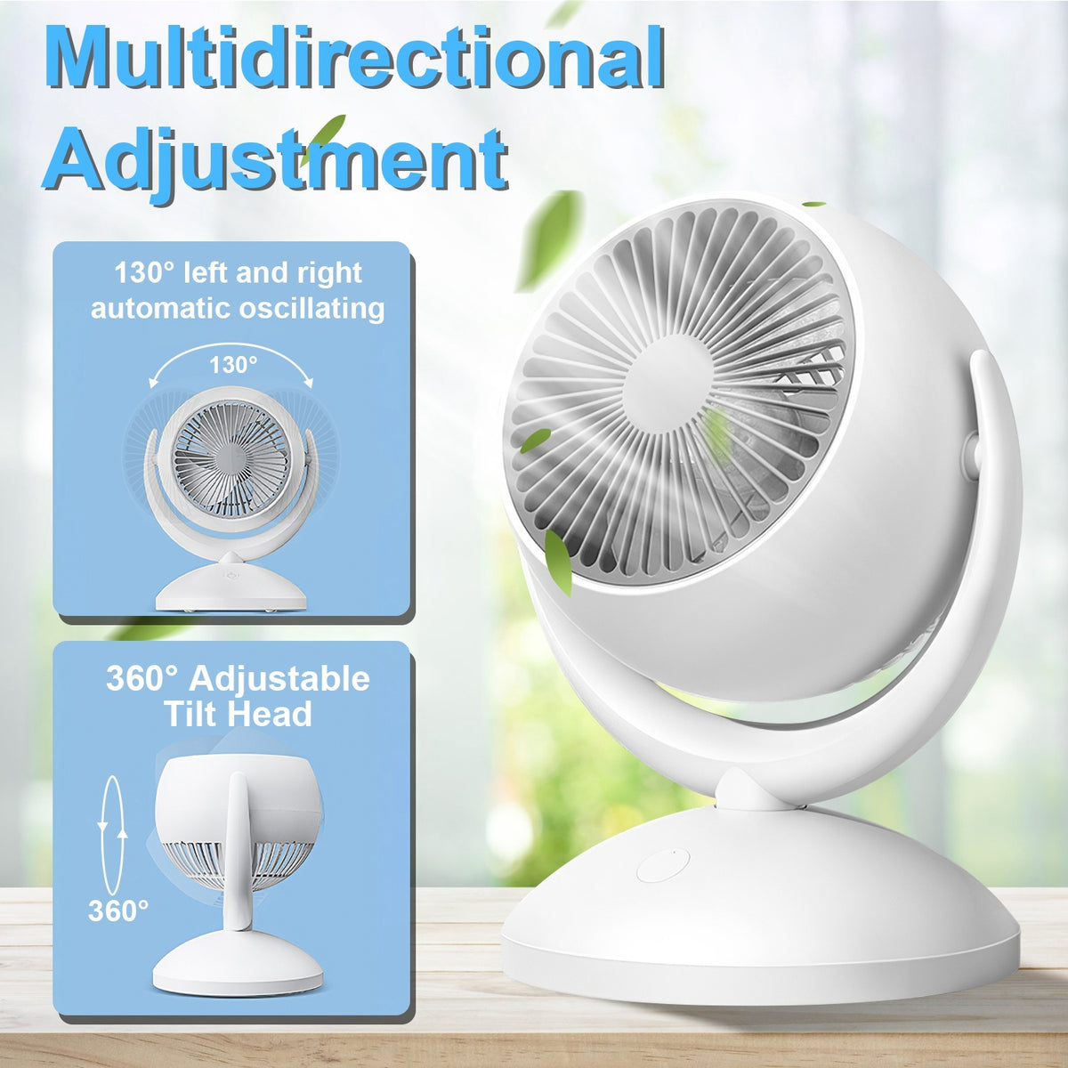 Rechargeable Oscillating Desk Fan - 4 Speeds, 360° Tilt & Automatic Ro ...