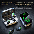 cj YD03 TWS wireless earbuds with digital display and LED breathing light, shown in a close-up view highlighting the earbuds and features.