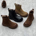 Round Toe Genuine Leather Women's Boots – All-Matching Muffin Bottom Fashion Ankle Boots