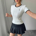 Cable-Knit Twisted Rope Letter Jacquard Crew-Neck Top - whimsywagon