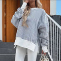 Striped Crewneck Sweatshirt - Women's Long Sleeve Pullover