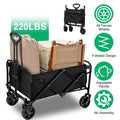 Collapsible Wagon Cart, 26.4 Gallon Foldable Utility Wagon with 220 lbs Load Capacity | Adjustable Handle for Camping Garden Shopping