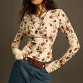 New Womens Retro Floral-print Knit Slim-fit - whimsywagon