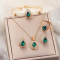 Water Drop Gemstone Jewelry Suite - 4-Piece Set with Necklace, Earrings, Ring & Bracelet