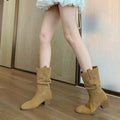 Women’s Western Pleated Short Boots – Autumn Pile Style Ankle Boots, Fashion Casual Design