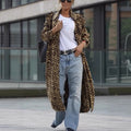 Leopard Print Trench Coat for Women | Ultra-Long Slim Fit with Large Lapel