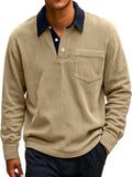 Corduroy Polo Shirt - Vintage Style Long Sleeve with Buttons