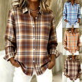 Women's Button-Down Shirt - Long Sleeve Plaid Top with Lapels